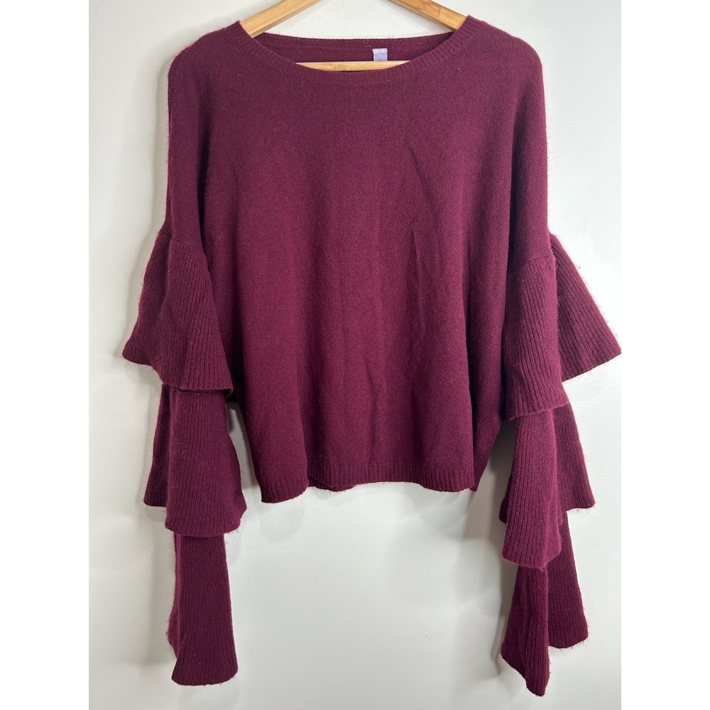 Peck & Peck Womens Burgundy Bell Sleeve Sweater Sz L Ribbed Ruffle Tiered Luxury